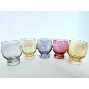 Vintage Multi-Color Blown Art Glasses Set of 5 Small Barware Shot Glasses